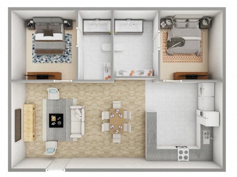 Floor plan for 2 beds, 1 bath, 1000 sqft